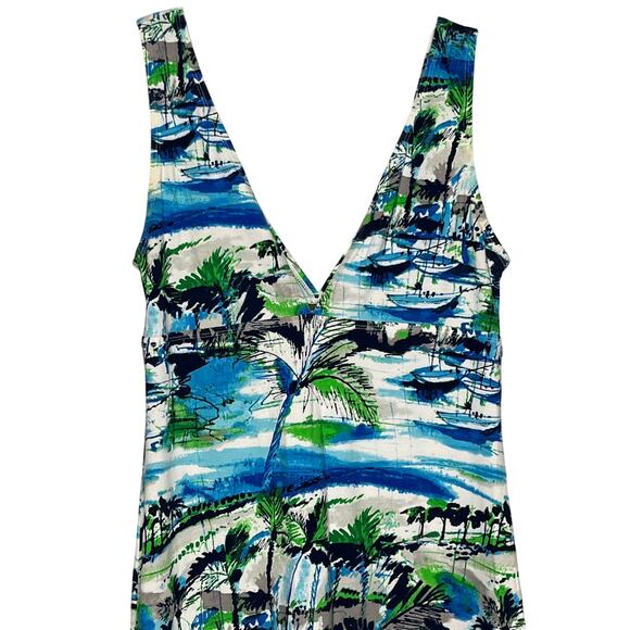 Tommy Bahama Medium Blue V Neck and Back Tropical Ocean Maxi Dress - Picture 1 of 5